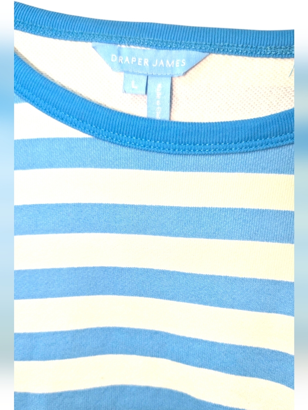 Draper James Women's Large Loose Fitting Blue White Striped Crewneck Sweater - Picture 4 of 4